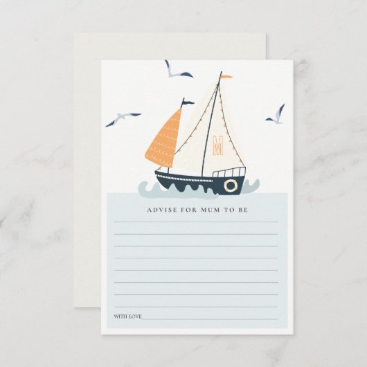 ママ航海の赤ちゃんシャワーかわいい帆船アドバイス エンクロージャーカード (正面/裏面)