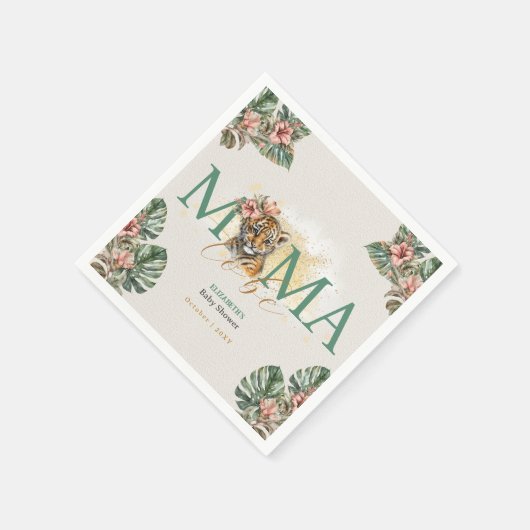 ママ虎の動物の野生の赤ちゃん女の子シャワーになる スタンダードカクテルナプキン (角)