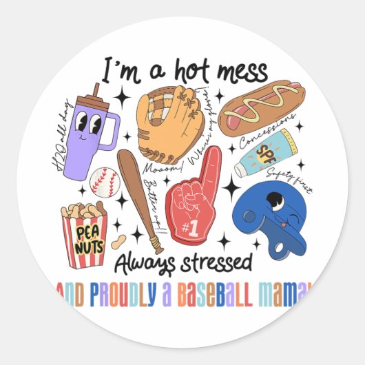 ママ試合日ビーブマザーズ女子野球ママ ラウンドシール (正面)
