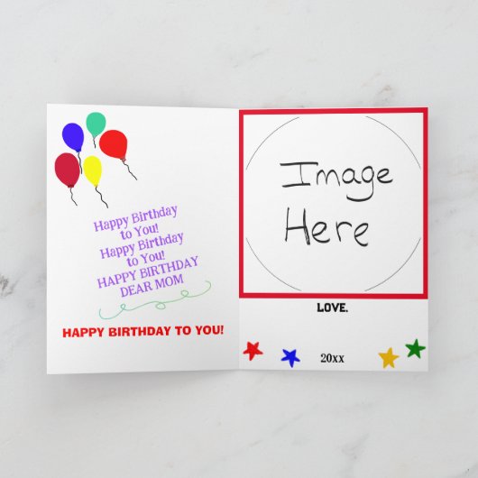 ママ誕生日カップケグラデーションーキストライプの写真 カード (内部)