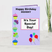 ママ誕生日ピンクカップケーキタワー写真 カード (正面)