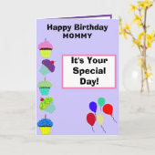 ママ誕生日ピンクカップケーキタワー写真 カード (黄色い花)