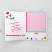 ママ誕生日ピンクカップケーキドロー書メッセージ カード (内部)