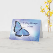 ママ誕生日恵み宗教蝶ブルー カード (黄色い花)