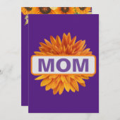 ママ誕生祝いパープルフローラひまわり 招待状 (正面/裏面)