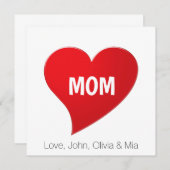 ママ赤いハートカスタム文字ミニマルかわいいカード (正面/裏面)