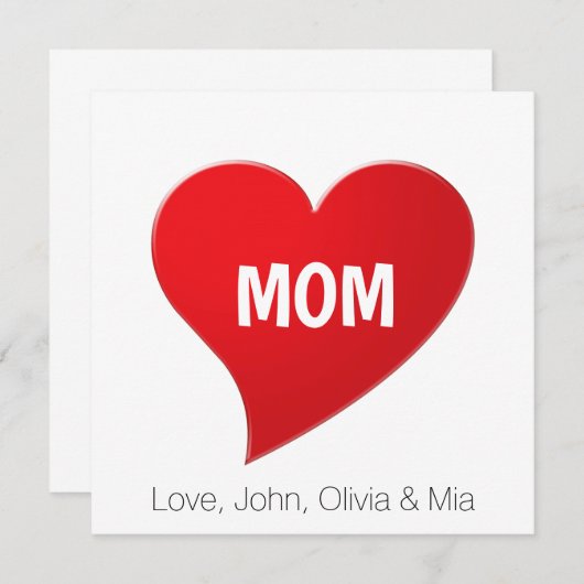 ママ赤いハートカスタム文字ミニマルかわいいカード (正面/裏面)