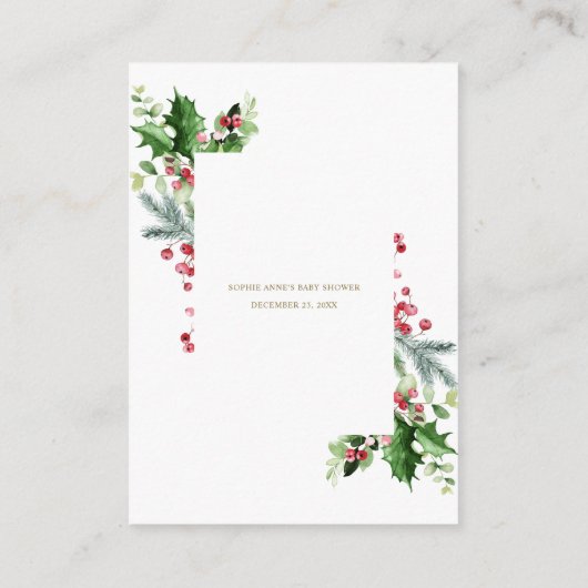 ママ赤ちゃんシャワーのための冬の緑のアドバイス エンクロージャーカード (裏面)