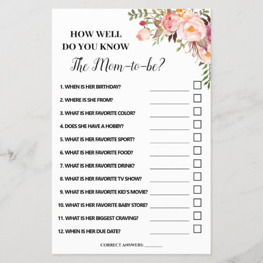 ママ赤ちゃんシャワーのゲームカードを知ってるか チラシ (正面)