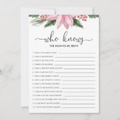 ママ赤ちゃんシャワーゲームを知っているピンクのポインセチア 招待状 (正面)