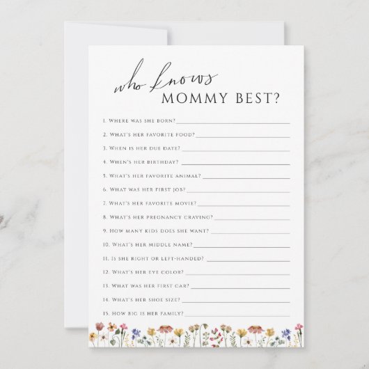 ママ赤ちゃんシャワーゲームカードを知っている野花 招待状 (正面)