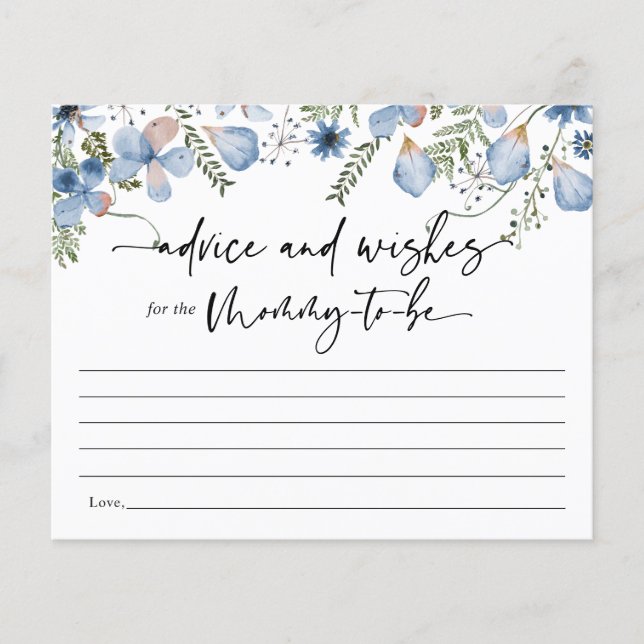 ママ赤ちゃんシャワーゲームカード用ブルーフローラアドバイス (正面)