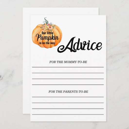 ママ赤ちゃんシャワーゲーム用カボチャアドバイス 招待状 (正面/裏面)