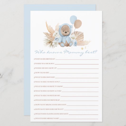 ママ赤ちゃんシャワー最高のゲームを知るテディベア (正面/裏面)