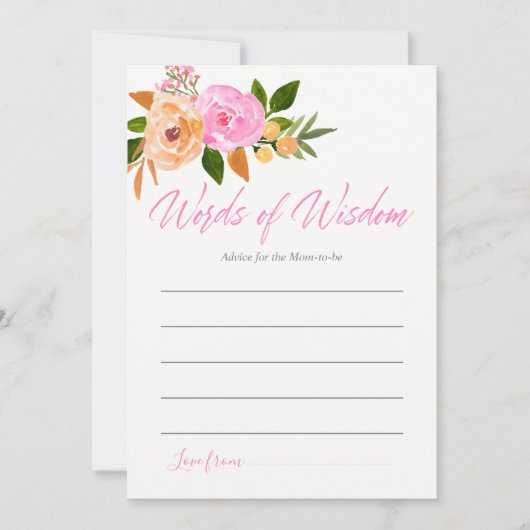 ママ赤ちゃんシャワー用ピンクの水カラーフローラアドバイス 招待状 (正面)