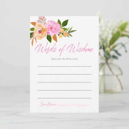 ママ赤ちゃんシャワー用ピンクの水カラーフローラアドバイス 招待状 (スタンド正面)