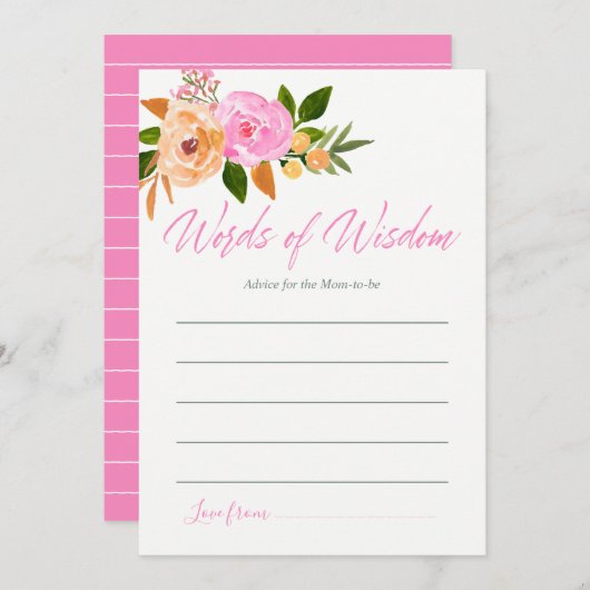 ママ赤ちゃんシャワー用ピンクの水カラーフローラアドバイス 招待状 (正面/裏面)