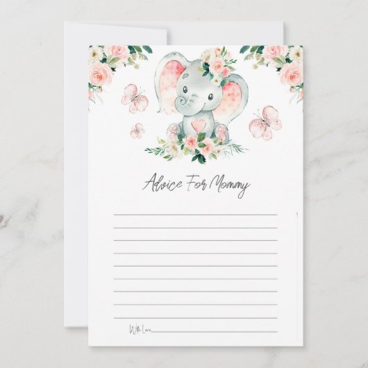 ママ赤ちゃんシャワー用ピンクローゼゾウアドバイス 招待状 (正面)