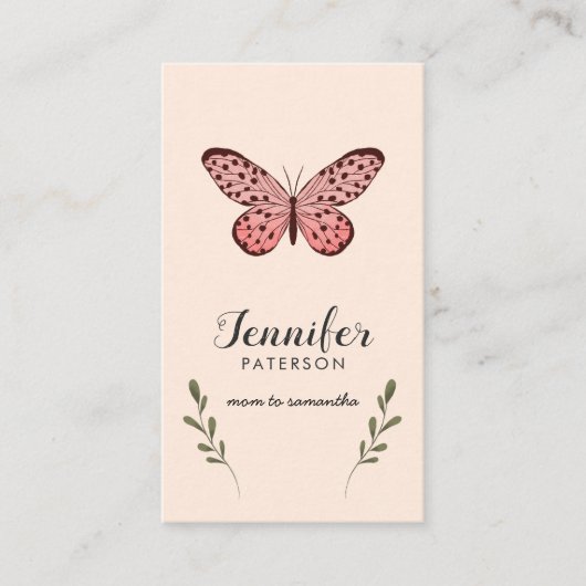 ママ通話カードピンクバタフライ 名刺 (正面)