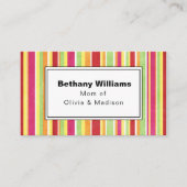 ママ遊びシンプルピンクグリーンストライプ通話カード 名刺 (正面)