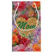 ママ金ゴールドフーグリッターハートカラフル春の花 スモールペーパーバッグ (裏面)