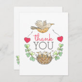 ママ飛んでいるバードオーバー巣ハートありがとう サンキューカード (正面/裏面)