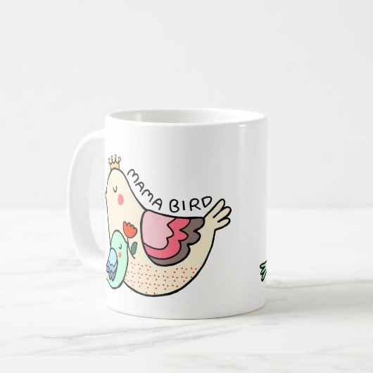 ママ鳥お母さんの日のプレゼントかわいいママの鳥絵 コーヒーマグカップ (正面左)