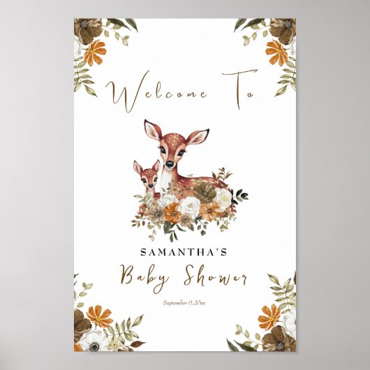 ママ鹿とベビー鹿の赤ちゃんシャワー歓迎サイン ポスター (正面)