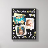 ママ黒と薄紫の花とハートと写真 キャンバスプリント (正面)