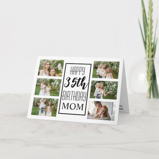 ママ35th誕生日白黒6写真コラージュ カード (正面)