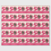 ママ50誕生日写真おもしろいクリームピンク包み ラッピングペーパー (フラット)