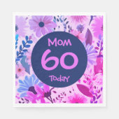 ママ60今日ピンクとブルーのフローラパーティー スタンダードランチョンナプキン (正面)