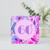 ママ60誕生日フローラピンクと薄紫 招待状 (スタンド正面)
