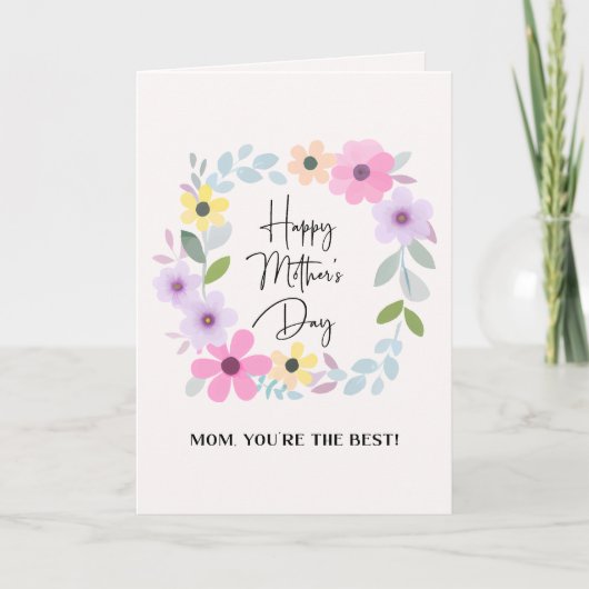 ママ あなたが一番 ステキな水彩花のリース カード (正面)