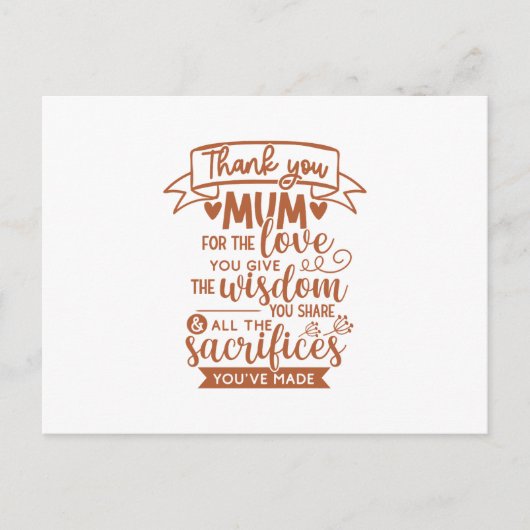 ママ いつも愛と知恵をありがとう あなたがくれたすべてのものに感謝してます ポストカード (正面)