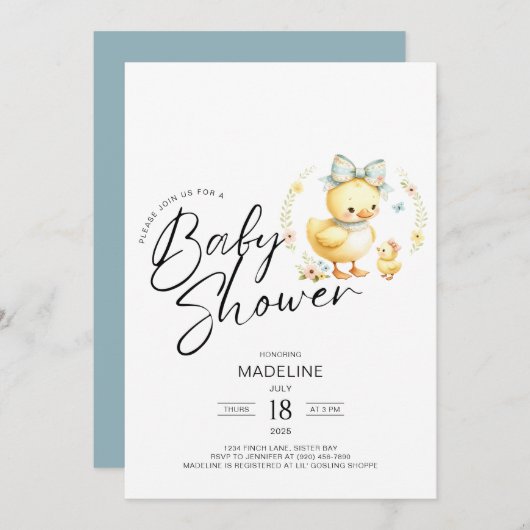 ママ・アヒルとアヒルの赤ちゃんシャワー 招待状 (正面/裏面)