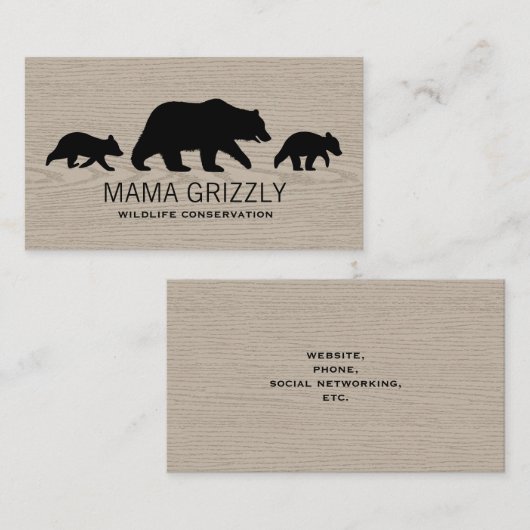 ママ・グリズリーベアとカッブシルエット野生動物 名刺 (正面/裏面)