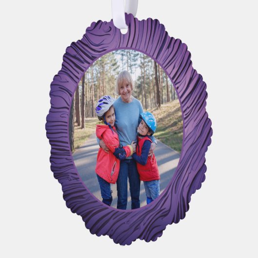 ママ サテンパープルとピンク 60歳の誕生日写真 オーナメントカード (左)