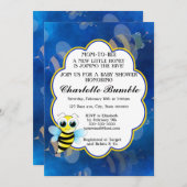 ママ·トゥ·ビー·ブルー&イエロー·ベビー·ユニセックスシャワー 招待状 (正面/裏面)