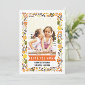 ママ、ハッピーマザーズ日オレンジ、黄色のフローラ写真 カード (スタンド正面)