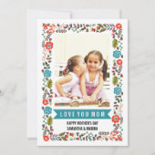 ママ、ハッピーマザーズ日ティール（緑がかった色）と赤フローラ写真 カード (正面)