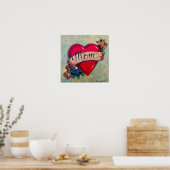 "ママ"ハートタトゥースタイルアートポスタープリント ポスター (キッチン)