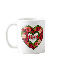 "ママ"ハート型の花のリースマグカップ