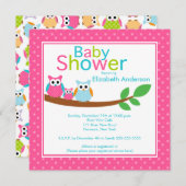 ママ&パパがベビー·フクロウ·ガール·ベイビー·シャワー 招待状 (正面/裏面)