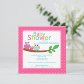 ママ&パパがベビー·フクロウ·ガール·ベイビー·シャワー 招待状 (スタンド正面)