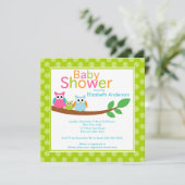 ママ&パパフクロウとベビーフクロウニュートラルベビーシャワー 招待状 (スタンド正面)