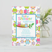 ママ&パパフクロウとベビーフクロツツインベビーシャワー 招待状 (スタンド正面)