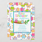ママ&パパフクロウとベビーフクロツツインベビーシャワー 招待状 (正面/裏面)