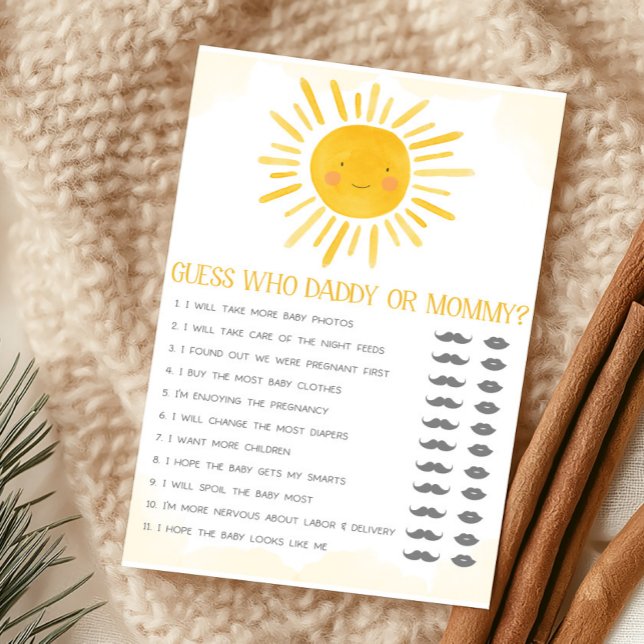 ママ？パパ？当てっこゲーム「小さな太陽の輝き」 (Little Ray of Sunshine Baby Shower Guess Who Mommy or Daddy Game)