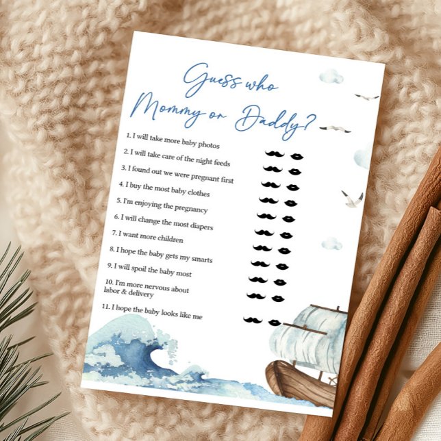 ママ？パパ？当てっこゲーム 航海ボート (Ahoy It's A Boy Baby Shower Guess Who Mommy or Daddy Game)